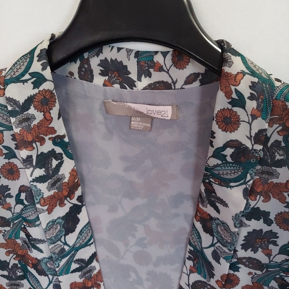 Womens Kimono Jacket Cardigan Medium Green Floral Blazer Light Chiffon Polyester - Picture 5 of 16